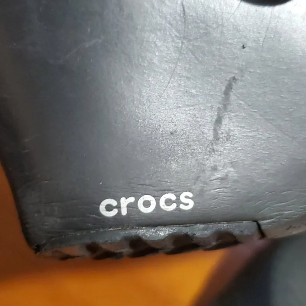 CROCS Women's Black and Gold Patterned Wedge Sandals Size 10